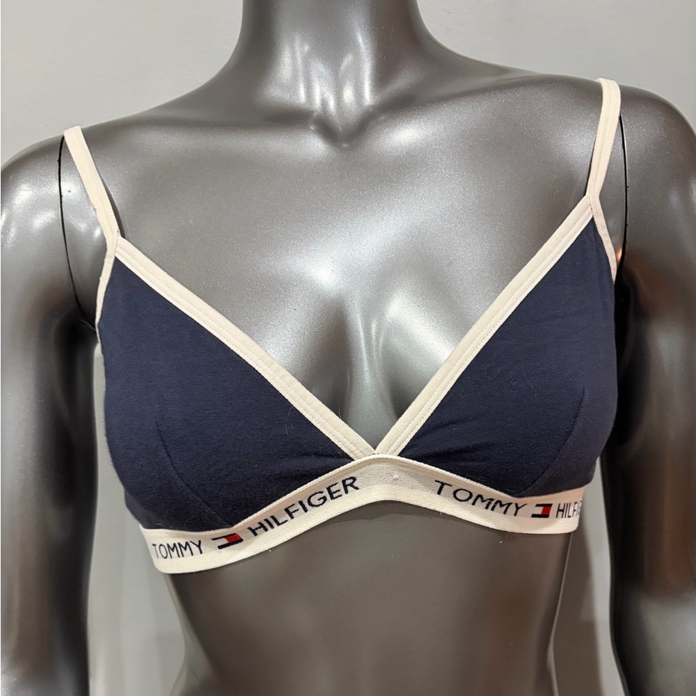 Tommy Hilfiger Navy Triangle Bralette with Logo Band